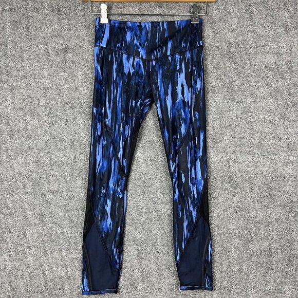 lululemon athletica Pants - Lululemon Women's Crop Mesh Leggings Blue/White Tie Dye Size 4